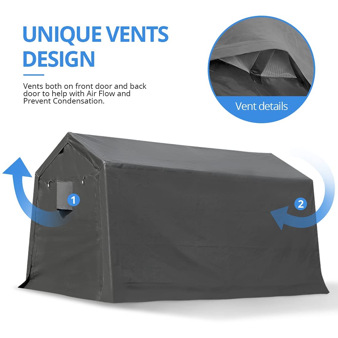 ADVANCE OUTDOOR 7x12 ft 2 Roll up Doors & Vents Outdoor Portable Storage Shelter Garage Tent Carport for Motorcycle ATV with Heavy Duty Metal Frame ADVANCE OUTDOOR