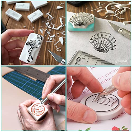 DAJAVE 13 Pack Rubber Stamp Making Kit, 4x6 Inch Rubber Carving Blocks, Linoleum Block for Printmaking, Printing DIY Crafts(Pink, Green, Craft Knife DAJAVE
