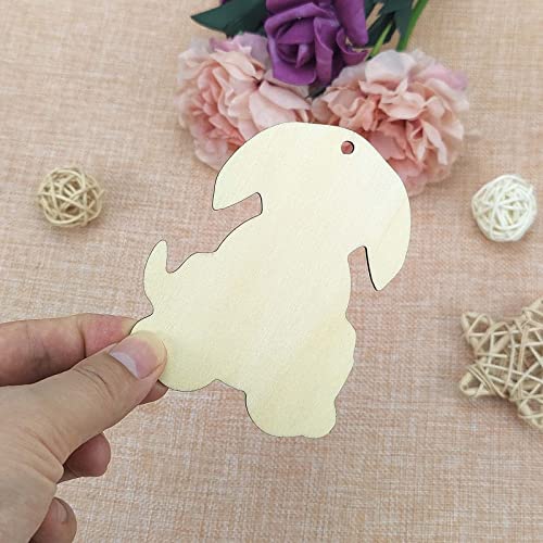 Creaides 20pcs Dog Wood DIY Crafts Cutouts Wooden Puppy Dog Shaped Hanging Ornaments with Hole Hemp Ropes for Dog Themed Birthday Party Decorations Creaides