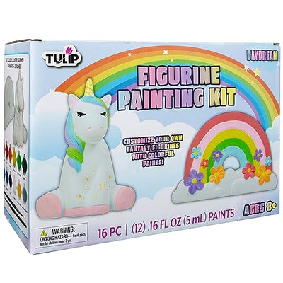 TULIP All-in-One Daydream 2 Figure Ceramic Painting Kit, Unicorn & Rainbow Value Pack, 2 Paint Your Own Figurines 12 Paints, 2 Paintbrushes, Kids