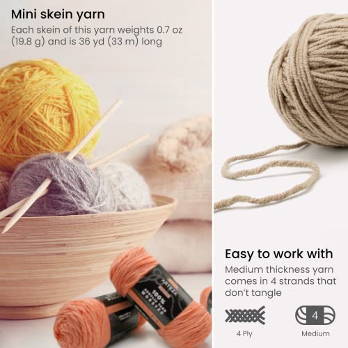 Arteza Acrylic Yarn for Crocheting, 20 Mini-Skeins of Worsted Yarn for Knitting in Light Colors, Machine Washable, Knitting & Crochet Supplies – Use ARTEZA