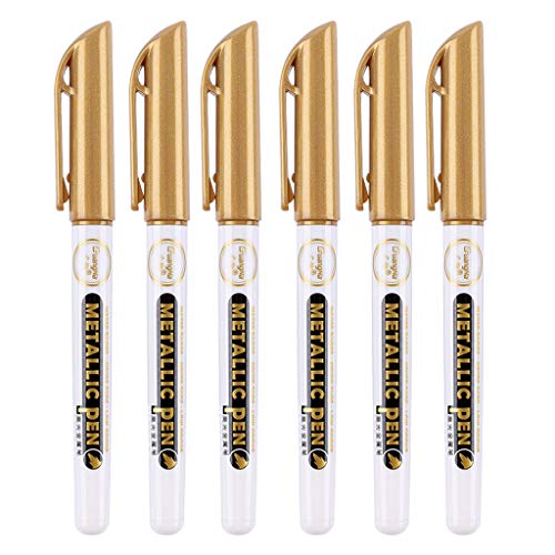 6Pc Gold Silver Epoxy Resin Drawing Pen Gold Leafing Point Pen Marker Acrylic Paint Highlights Metallic Permanent Marker Silicone Molds epoxy resin W-LOVE