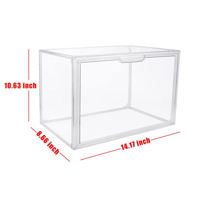 GUDEMAY Clear Stackable Plastic Storage Bins with Magnetic Lid, Dustproof Book & Cosmetic Display Cases, Large Figures Collectibles Showcase, Shoe