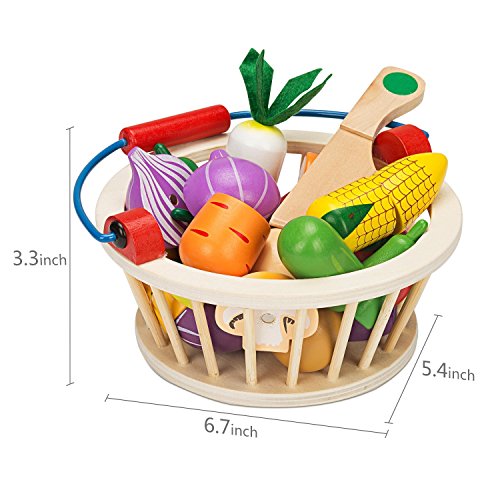 Victostar Magnetic Wooden Cutting Fruits Vegetables Food Play Toy Set with Basket for Kids (Vegetables) Victostar