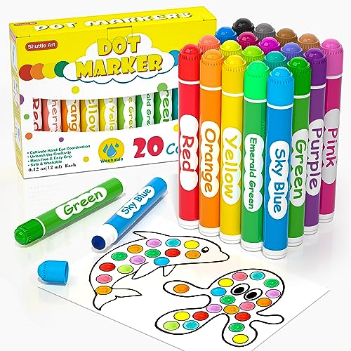 Shuttle Art Dot Markers, 20 Colors Washable Markers for Toddlers,Bingo Daubers Supplies Kids Preschool Children, Non Toxic Water-Based Shuttle Art