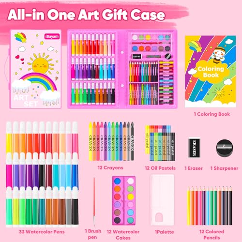 iBayam Art Supplies, 139-Pack Drawing Kit Painting Art Set Art Kits Gifts Box, Arts and Crafts for Kids Girls Boys, with Coloring Book, Crayons, iBayam