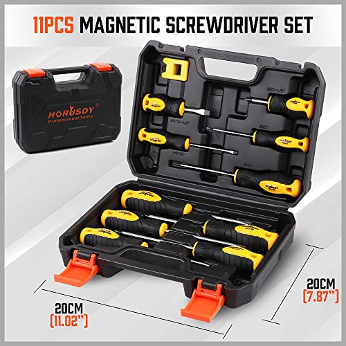 HORUSDY 11-piece Magnetic Screwdriver Set with Case, 5 Phillips & 5 Flat Head Tips with Magnetizer demagnetizer Precision Screwdriver Set HORUSDY