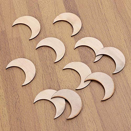 60 Pcs Moon Wood Cutouts Crafts Wooden Moon Shaped Slices Embellishments Gift Unfinished Wood Ornaments for DIY Projects Home Decoration (1.58x2 in) Creaides