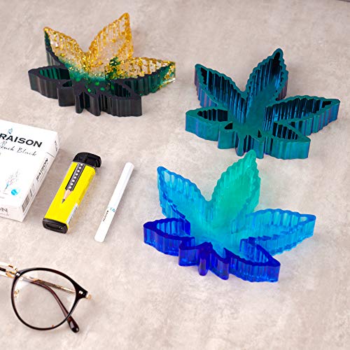 NiArt Epoxy Resin Casting Silicone Mold Kit + Green Laser Sequins Small Size Dual-Purpose Maple Leaf Shape Ashtray & Coaster, DIY Art Craft Plaster NiArt