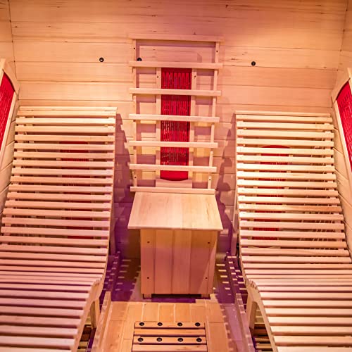 Smartmak Far Infrared Two Person Wood Sauna with Recliner, Canadian Hemlock Home luxurious Wooden Indoor Sauna Spa Room 220V, 3400W Detox Therapy Smartmak
