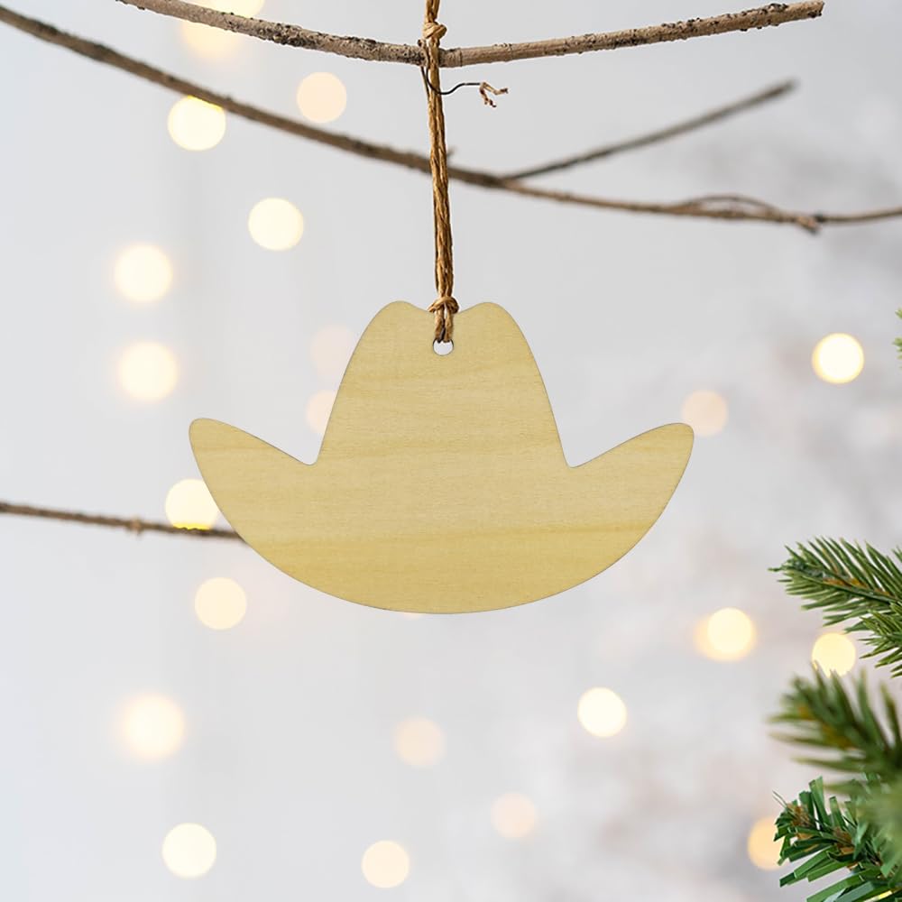 30 Pieces Wooden Cowboy Hat Tags Unfinished Wood Hanging Cowboy Hat Tags Natural Blank Wooden Hat Cutouts Labels DIY Wooden Cowboy Hat Tags with Xonzmmk