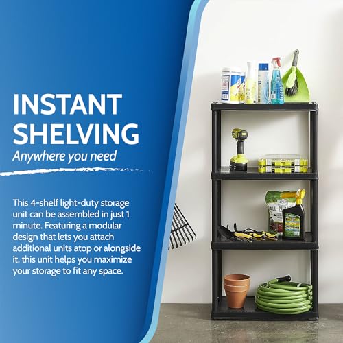 Gracious Living Multipurpose 4 Shelf Modular Design Solid Plastic Lightweight Storage Unit for Indoor and Outdoor Home or Office Organization, Black Gracious Living