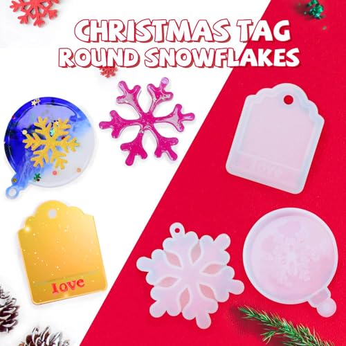 9 Styles Christmas Resin Molds, Rifanda Ornament Resin Mold Christmas Silicone Molds for Epoxy Resin for DIY Necklace Earrings Pendants, Epoxy Resin Rifanda