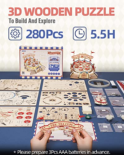 ROKR 3D Wooden Puzzles for Adults-LED Wooden Music Box Kits-Wood Model Kits to Build-3D Puzzles for Kids and Adults-Christmas STEM Toy Gifts ROKR