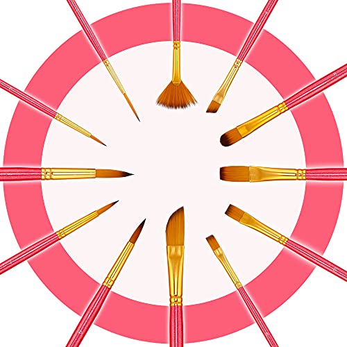 Transon Artist Paint Brush Set of 12 for Acrylic Watercolor Gouache Oil Craft Painting Pink TRANSON