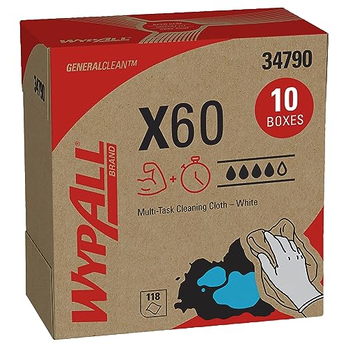 WypAll GeneralClean X60 Multi-Task Cleaning Cloths (34790), Pop-Up Box, Strong and Absorbent Towels, White (118 Sheets/Box, 10 Boxes/Case, 1,180 Wypall