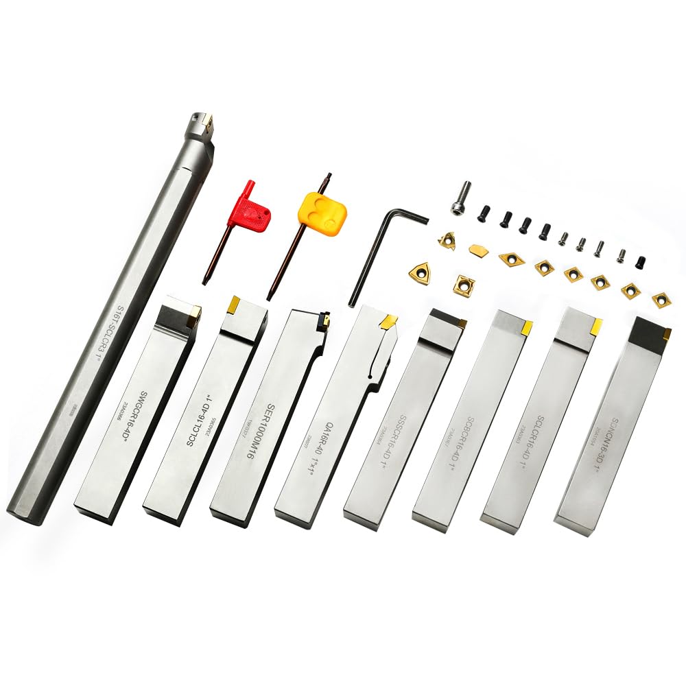 OSCARBIDE 1”Shank Nickel Plated Indexable Carbide Lathe Turning Tool Holder and Boring Bar 9 Pieces/Set,CNC Heavy-Duty indexable Insert Holders for OSCARBIDE