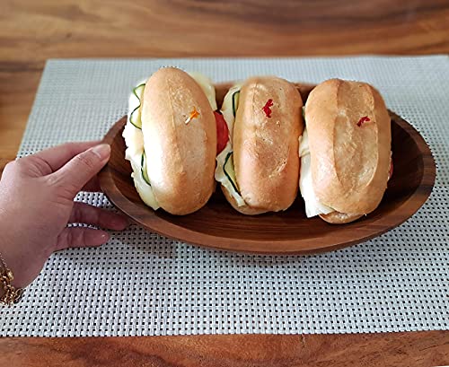 WRIGHTMART Acacia Wood Oval Bowl, Handmade, Rustic Server for Foods, Salads, Fruits, Bread - Dining Table & Kitchen Counter Décor - Entryway Key & WRIGHTMART