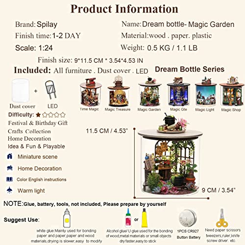 Spilay Dollhouse DIY Miniature Wooden Furniture Kit,Mini Handmade Doll House Model with Dust Cover & LED,1:24 Scale Creative Woodcrafts Toys for Spilay