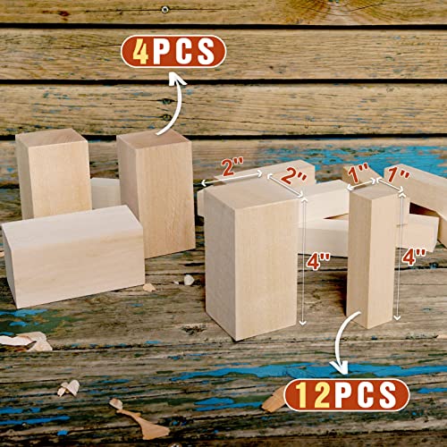 Basswood Carving Blocks, 16PCS Whittling Wood Blocks Wood Carving Kit with 2 Different Sizes, Bass Wood for Wood Carving Easy to Use, for Kids and K KERNOWO