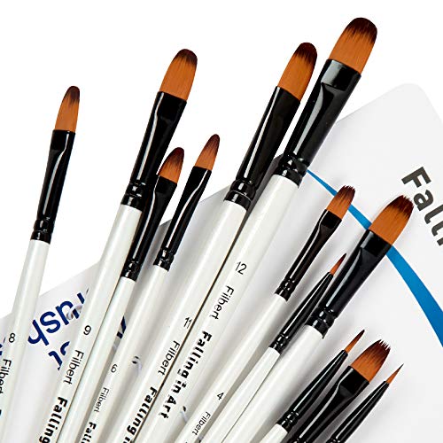 Falling in Art Paint Brushes Set, 12 PCS Nylon Professional Filbert Paint Brushes for Watercolor, Oil Painting, Acrylic, Face Body Nail Art, Crafts, Falling in Art