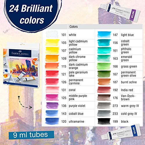 Faber-Castell Watercolor Paint Set - 24 Tubes of Liquid Watercolors (9ml) and Mixing Paint Palette - Art Supplies for Adults and Hobby Artists Faber-Castell