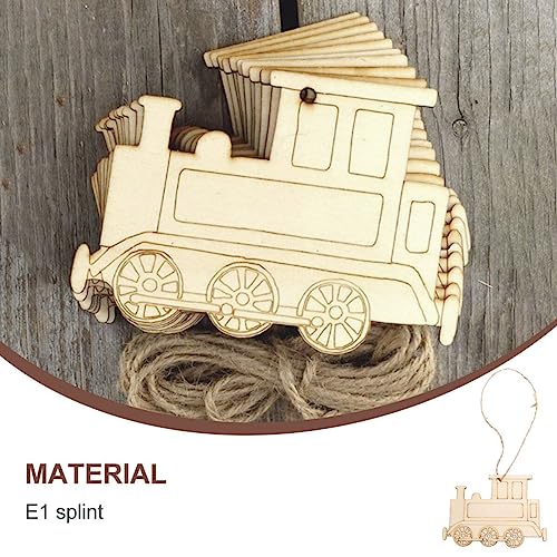 TEHAUX 20pcs Unfinished Train Wood Ornaments, Train Shape Wooden Pendant Creative Wood Train Crafts Cutouts Blank Wood Natural Slices for DIY Crafts TEHAUX
