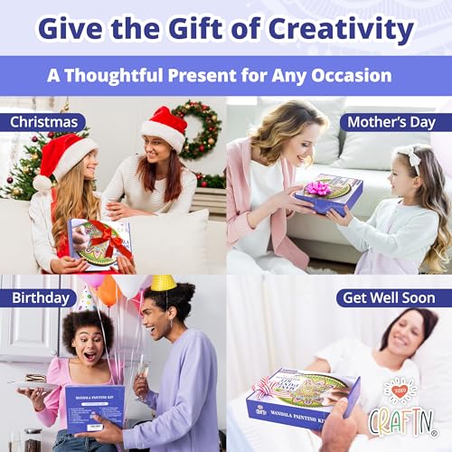 Complete Beginner's Mandala Painting 48 Piece Kit with Acrylic Paints, Reusable Stencils and Dotting Tools. Fun Rock Art & DIY Craft Project. Starter XOXO CraftN