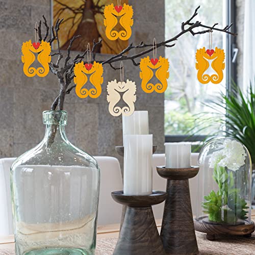 Unfinished Seahorse Shapes Wood/Heart-Shaped Wood DIY Craft Cutout Hanging Ornaments with Natural Twine for Christmas Wedding Birthday Party Zontween