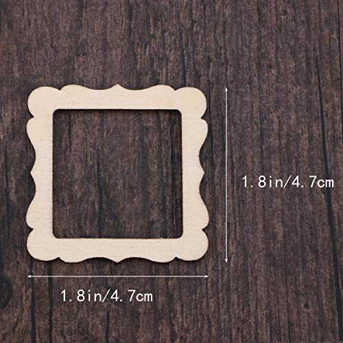 Amosfun 10pcs Lace Square Photo Frame Shape Wooden Pieces Cutouts Craft Embellishments Wood Ornament Manual Accessories for DIY Art Amosfun