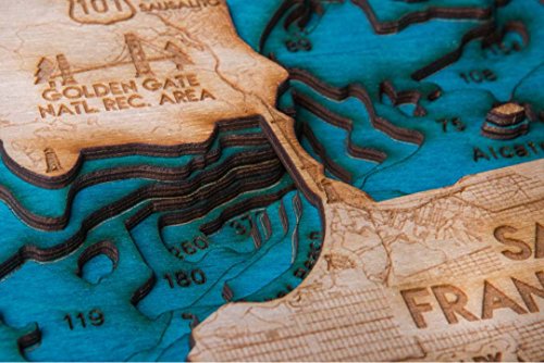 Beautifully Detailed! San Francisco 3-D Wood Map. BLUE TahoeWoodMaps.com