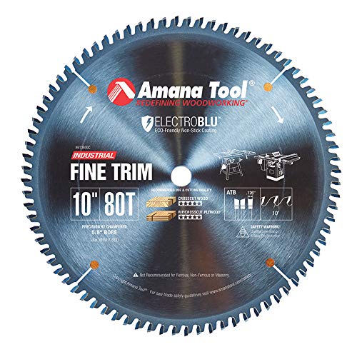 Amana Tool - 610800C Electro-BLU Carbide Tipped Trim 10" Dia x 80T ATB, 10 Deg, 5/8 BO Amana Tool