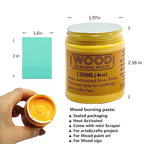 JAJADO Wood Burning Paste and Mini Squeegee, 4 OZ Wood Burning Gel for Wood Slices, Canvas, Denim, Craft Woodboard, Heat Activated Wood Burning JAJADO