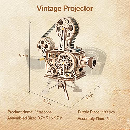 Rowood 3D Puzzle for Adults, DIY Wooden Model Kit for Adults to Build, Handheld Film Mechanical Gear Building Set, Birthday Vitascope Projector Rowood