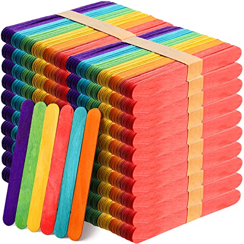 Okllen 1000 Pack Colored Craft Sticks, 6 Inch Wooden Popsicle Sticks, Ice Pop Ice Cream Sticks Jumbo Wood Sticks for Kids' Art, DIY Projects, Home Okllen