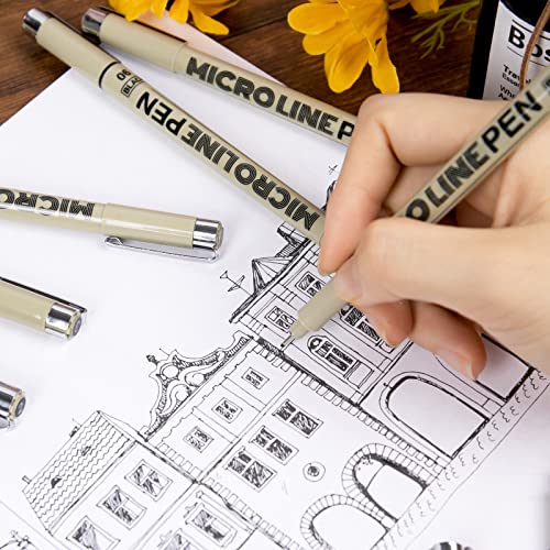 Micro-Pen Fineliner Ink Pens, 12 Pack Black Micro Fine Point Drawing Pens Waterproof Archival Ink Multiliner Pens for Artist Illustration, Sketching, KERIFI