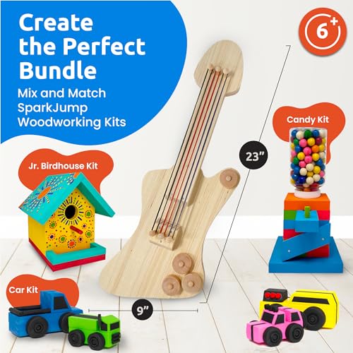 SparkJump DIY Guitar Wooden Building Kit: STEM Kits for Kids Age 8-10 - Wood Crafts for Kids Ages 4-8 and Up, Building Kits for Creative Play and SparkJump