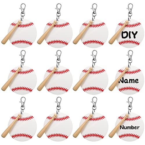 Cunno 36 Pcs Basketball Baseball Softball Tennis Acrylic Keychain Blank Kit 12 Acrylic Keyring 12 Swivel Snap Hook Keychain(White Baseball, 3 Inch) Cunno