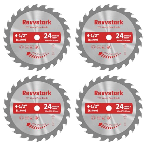 4-Pack 4-1/2 Inch 24T TCT Carbide Compact Circular Saw Blade Set with 3/8" Arbor, Assorted for Cutting Wood, Plastic and Composite Materials Fit Revvstark