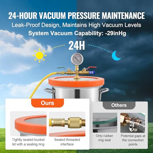 VEVOR 3 Gallon Vacuum Chamber, Upgraded Tempered Glass Lid Vacuum Degassing Chamber, 304 Stainless Steel Chamber, for Stabilizing Wood, Resin VEVOR
