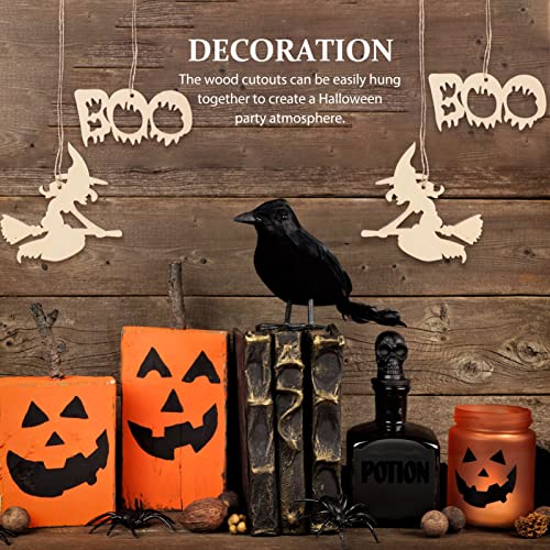 Ciieeo 50Pcs Halloween Wood Chips Ghost Wood Chips Unfinished Wooden Cutouts Unfinished Wood Slices Wooden Gift Tags Wood Jack o Lantern Cutouts Ciieeo