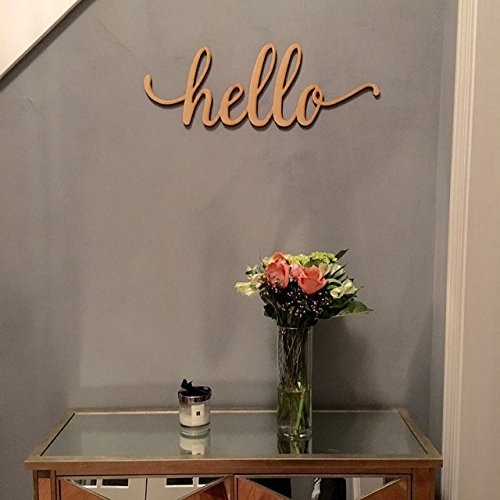 Hello Wood Sign Home Décor Wall Art Unfinished 18" x 6" Woodums
