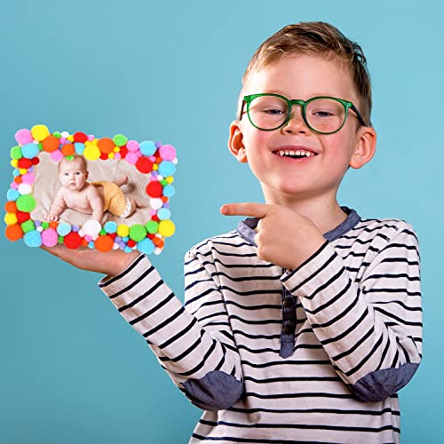 Whaline 16Pcs Picture Frame Painting Craft Kit with Painting Pens Diamond Stickers Pom Poms Frame Display Wooden DIY Photo Frames for Wall Tabletop Whaline