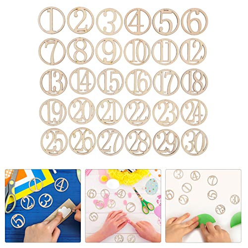 Amosfun 30pcs Calendar Wood Advent Gift Slices Art Log Numbers Craft Cookies-Creative Funny Decor DIY Number Wood Piece Wood Hanging Prop Wood Piece Amosfun