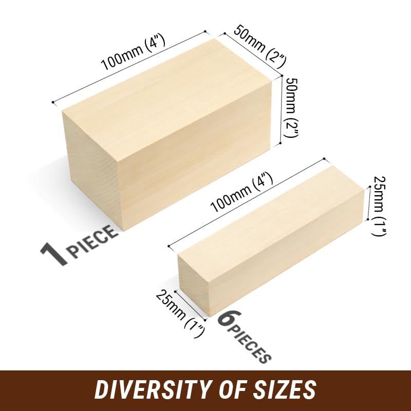 BeaverCraft Basswood Carving Blocks Carving Wood Bass Wood for Carving 7PCS - Whittling Wood for Crafts Wood Carving Kit Wooden Blocks Unfinished - BeaverCraft