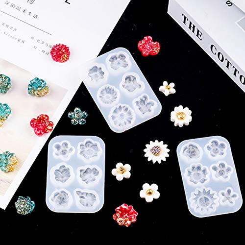 FineInno 3Pcs Flower Resin Molds 3D Mini Sunflower Silicone Moulds Daisy Crystal Casting Molds Clay Epoxy Craft Jewelry Pendants Earring Necklace FineInno