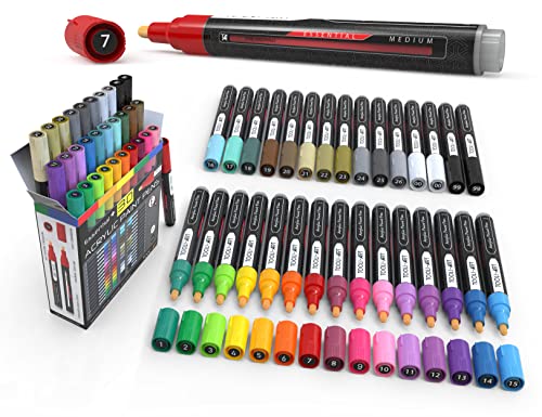 Acrylic Markers, Paint Pens Assorted Vibrant Markers for Rock Painting, Canvas, Glass, Mugs, Wood, Ceramic, Fabric, Metal, Scrapbooking. Non Toxic, TOOLI-ART