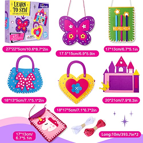 Toylink First Sewing Kit for Kids Beginners Arts Crafts for Girls Ages 4 5 6 7 8 Learn to Sew Unicorn Purse Bags Picture Frame Pen Holder DIY Felt Toylink