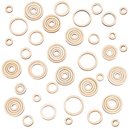PandaHall 120pcs Round Wood Linking Rings Wooden Discs Beads, 4 Sizes Blank Unfinished Wooden Slices Circle Wooden Charm Pendants Circle Macrame PH PandaHall