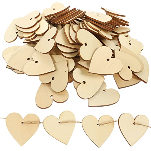Abaodam 200PCS Wood Heart Cutouts with 10M Ropes Unfinished DIY Wooden Heart Crafts Valentine Heart Hanging Ornaments Abaodam